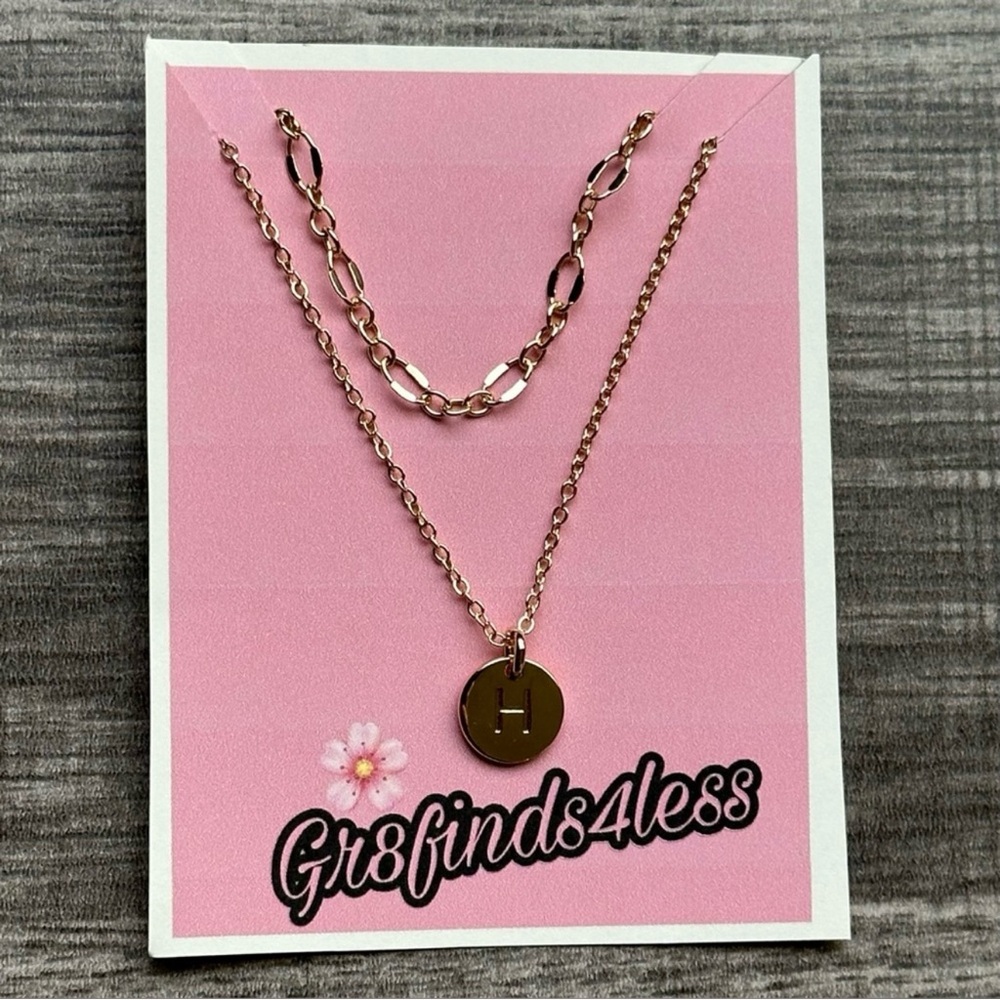 A, C, H, J, L, or M Initial Stackable Gold Plated Necklace Set New - Picture 3 of 10
